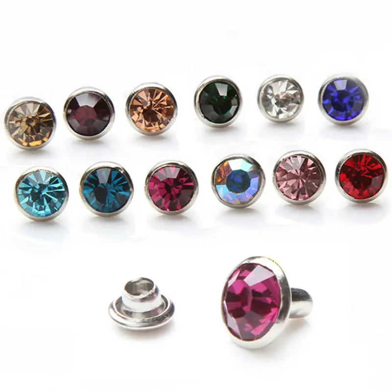 Glas Strass Nieten 6mm bis 8mm für Lederhandwerk 100 Sets