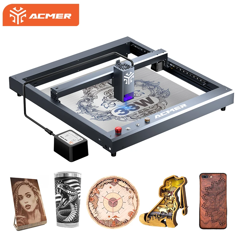 

ACMER P2 33W Laser Engraving Machine With Air Assist CNC Laser Engraver For Leather Wood Acrylic Cutting Machine 420x400mm Area