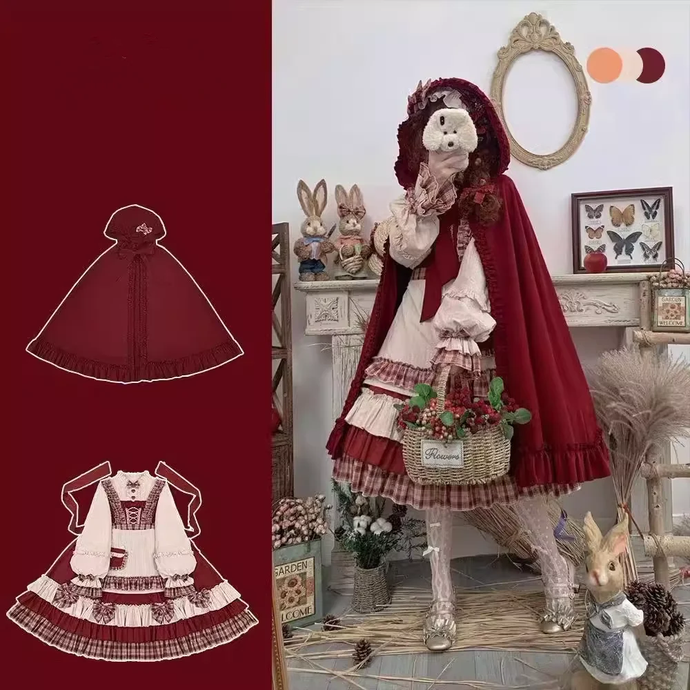 Extra large size 150kg autumn and winter Japanese berry Lolita cape girl long-sleeved dress