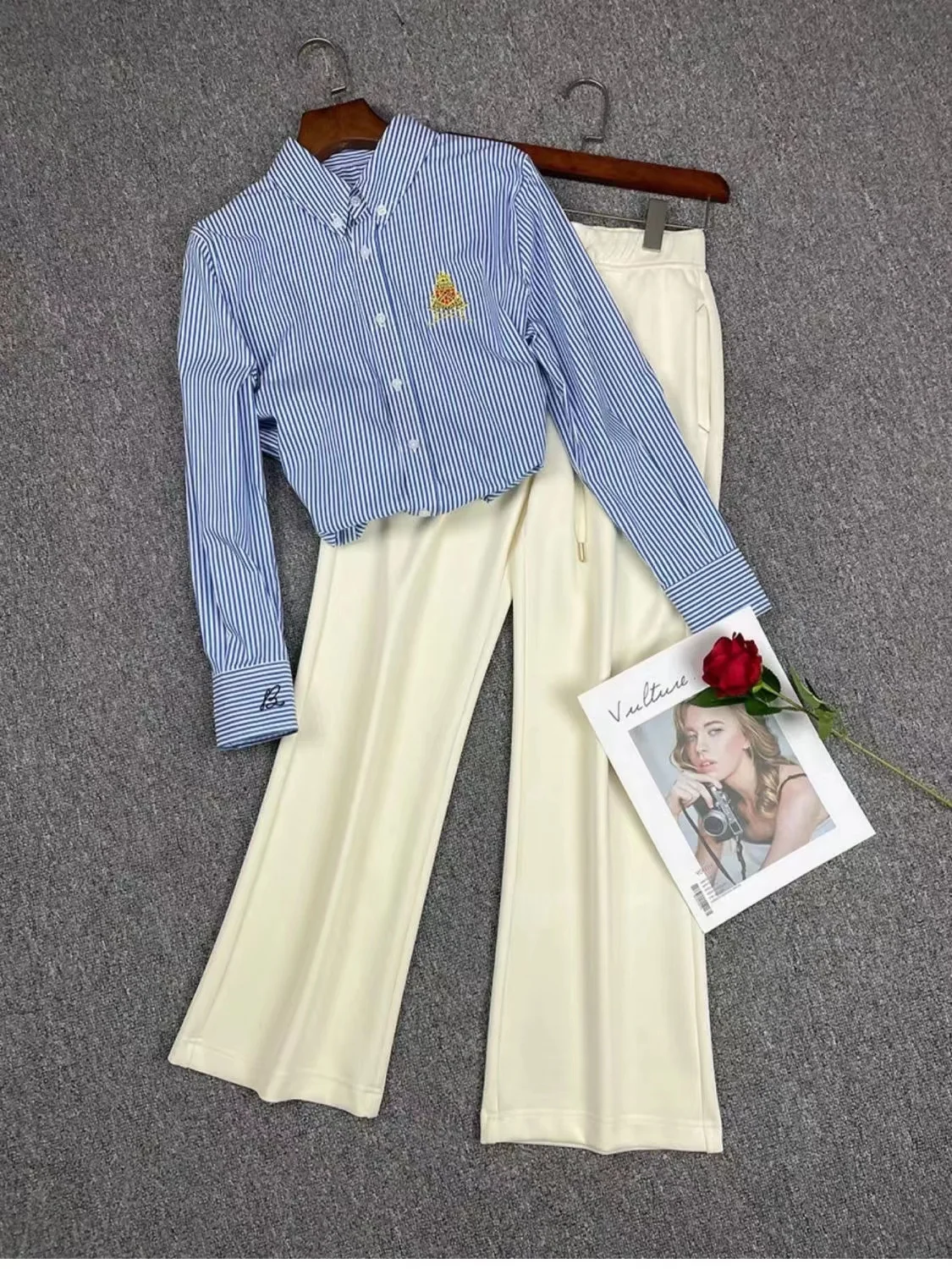 

Embroidered Cotton irt Long Sve Commute Sle Casual Striped Women's Faion Premium Quali New 2023 Model