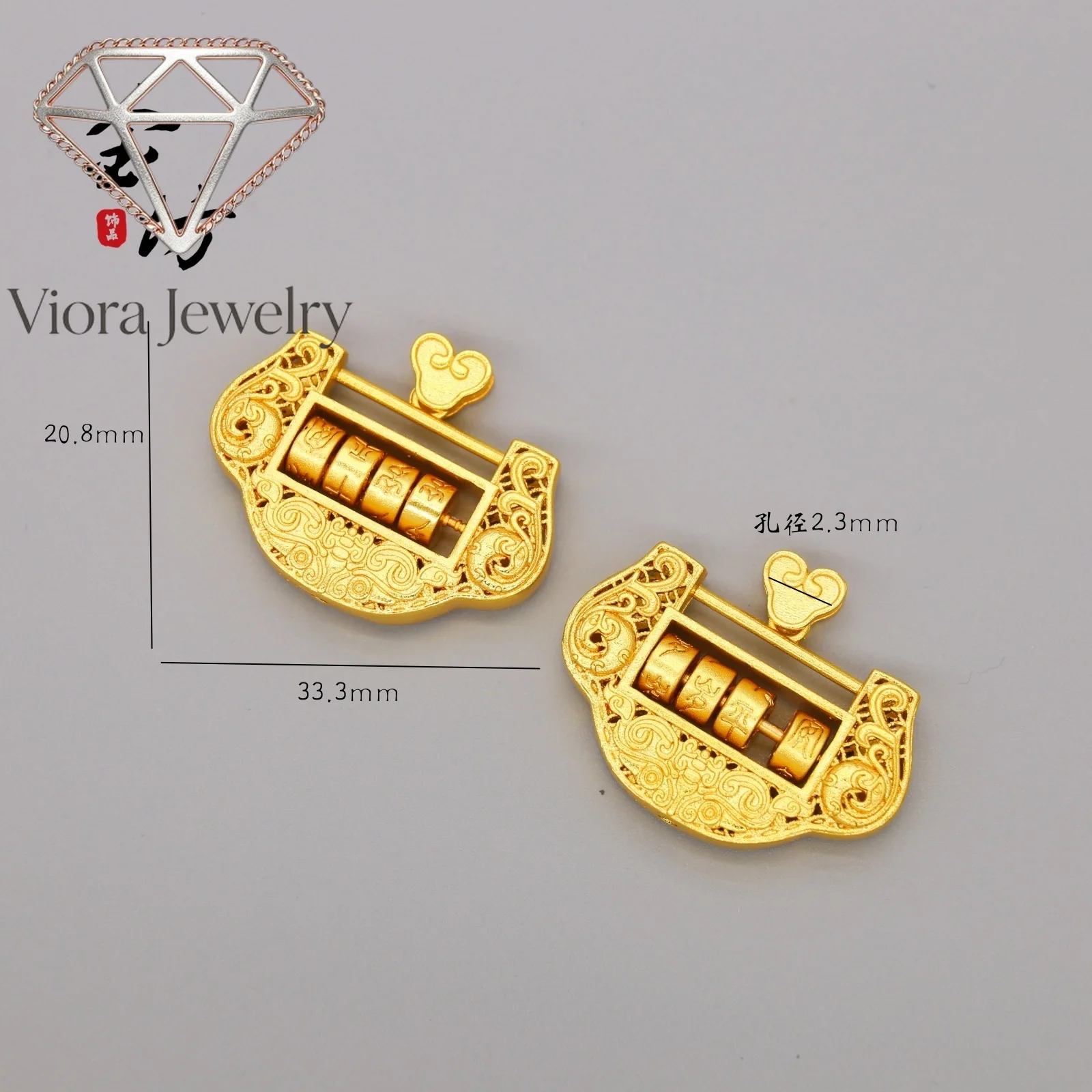 

Viora Jewelry 999 years old Ping An Lock 24K Real Gold Necklace Children's Long Life Lock Diy Pendant Accessories