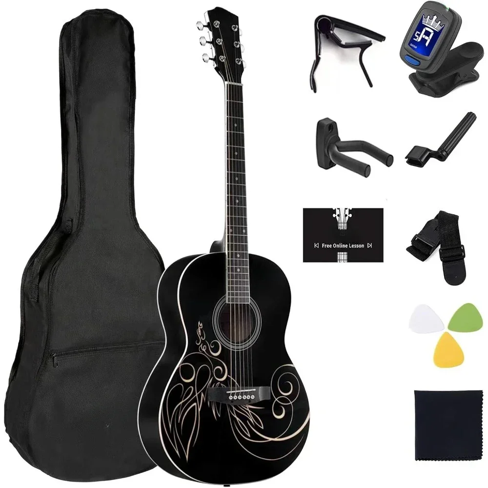 39 Inches Concert Acoustic Acustica Guitar With Full Kit Delicate Vine Professional Stringed Instruments Musical Sports