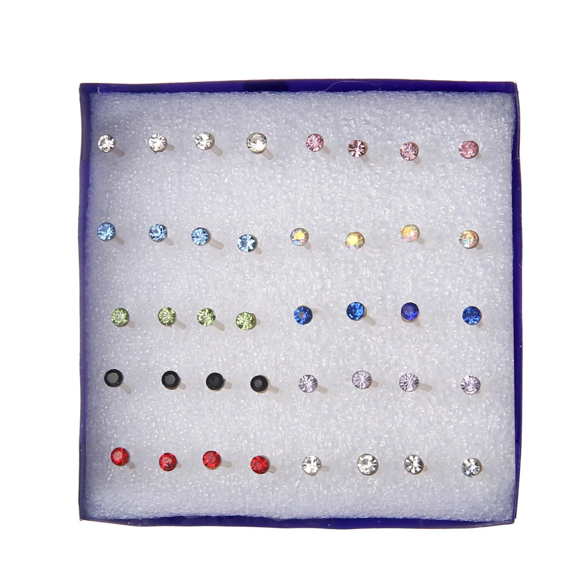 20 Pairs Multicolored Rhinestone Stud Earrings Set