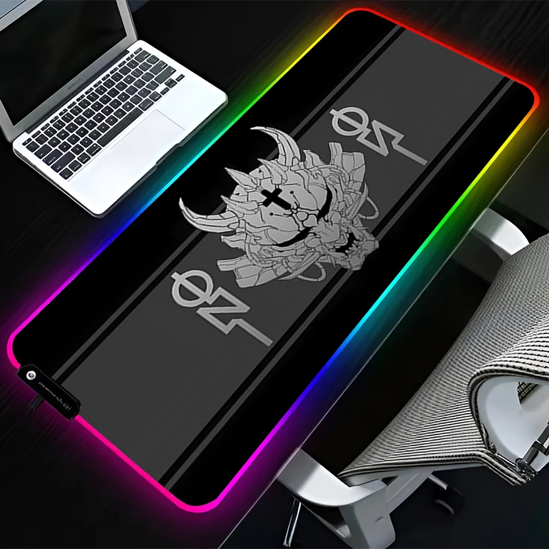 RGB LED Mouse Pad Computer Desk Accessories Mouse Mat Rubber HD Keyboard Pad Non Slip Oni Hannya Samurai Mousepad Mask Desk Mat