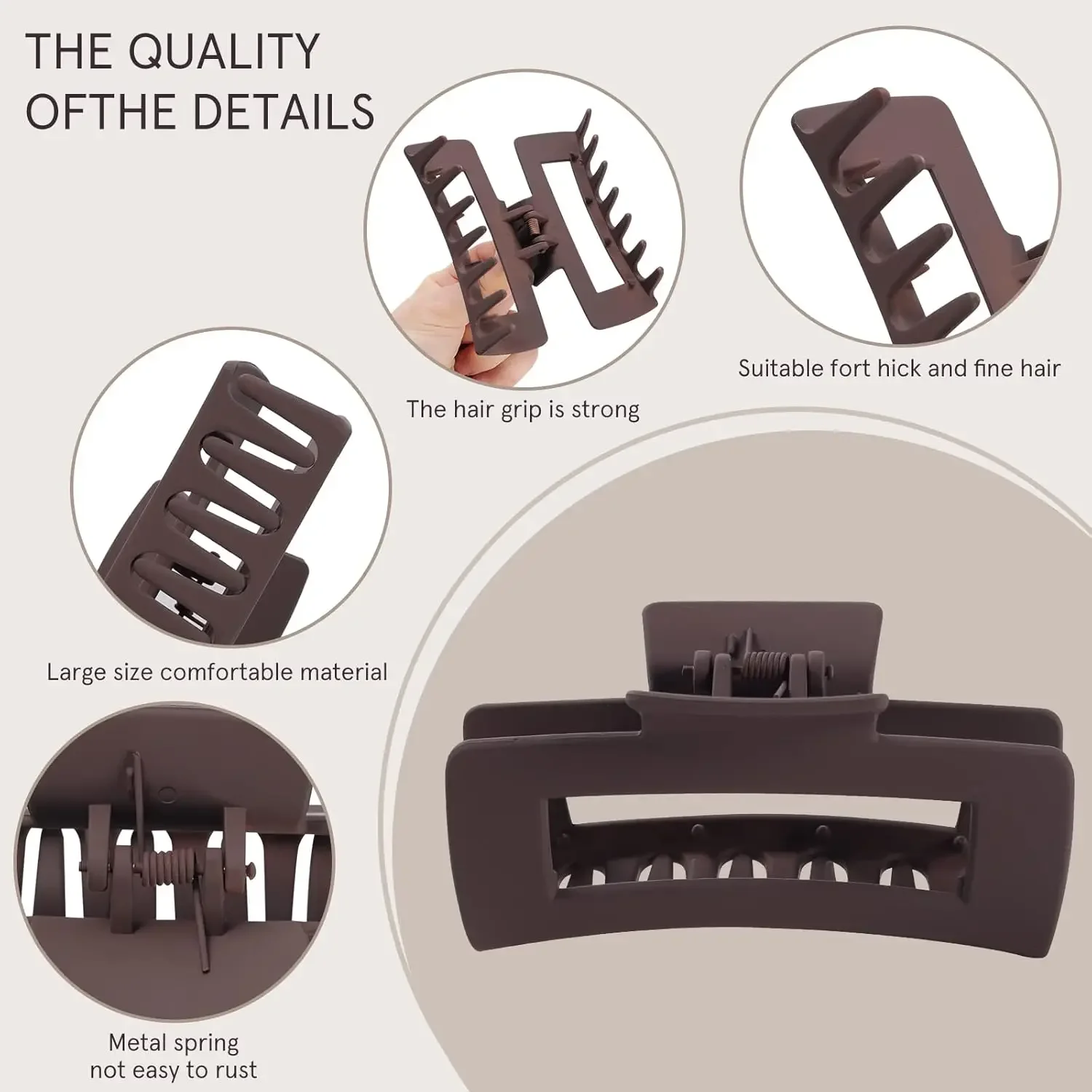 

Large Hair Claw Clips Set for Women - Non-slip 4.1" Big Square Matte Clips, Strong Hold Banana Clips for Thick Thin Hair