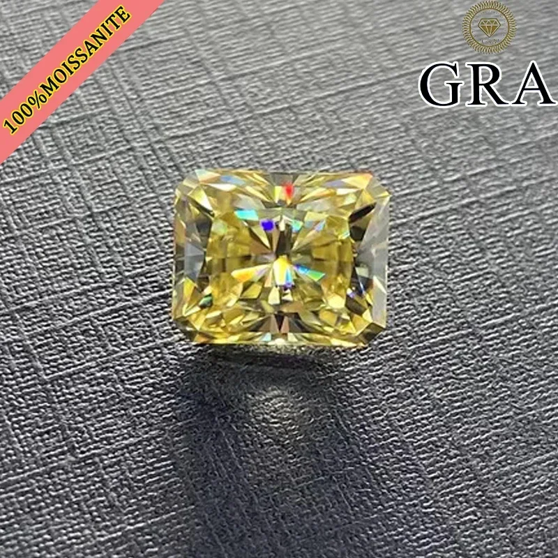 Top Colors Radiant Crushed lemon yellow Moisssanite Stone  Radiant Cutting Moisssanite Stones with GRA Certificate