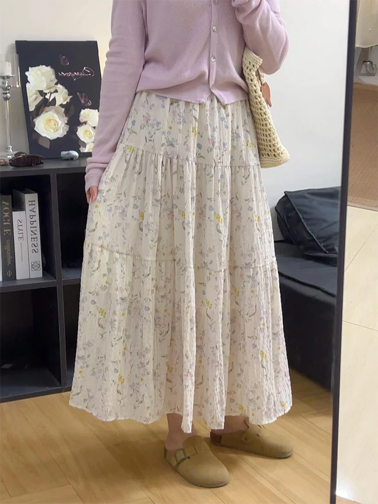 

Sweet Floral Skirts Summer Fashion Casual Long Skirt Women's High Waisted A-line Skirt 2025 Korean Style Clothes