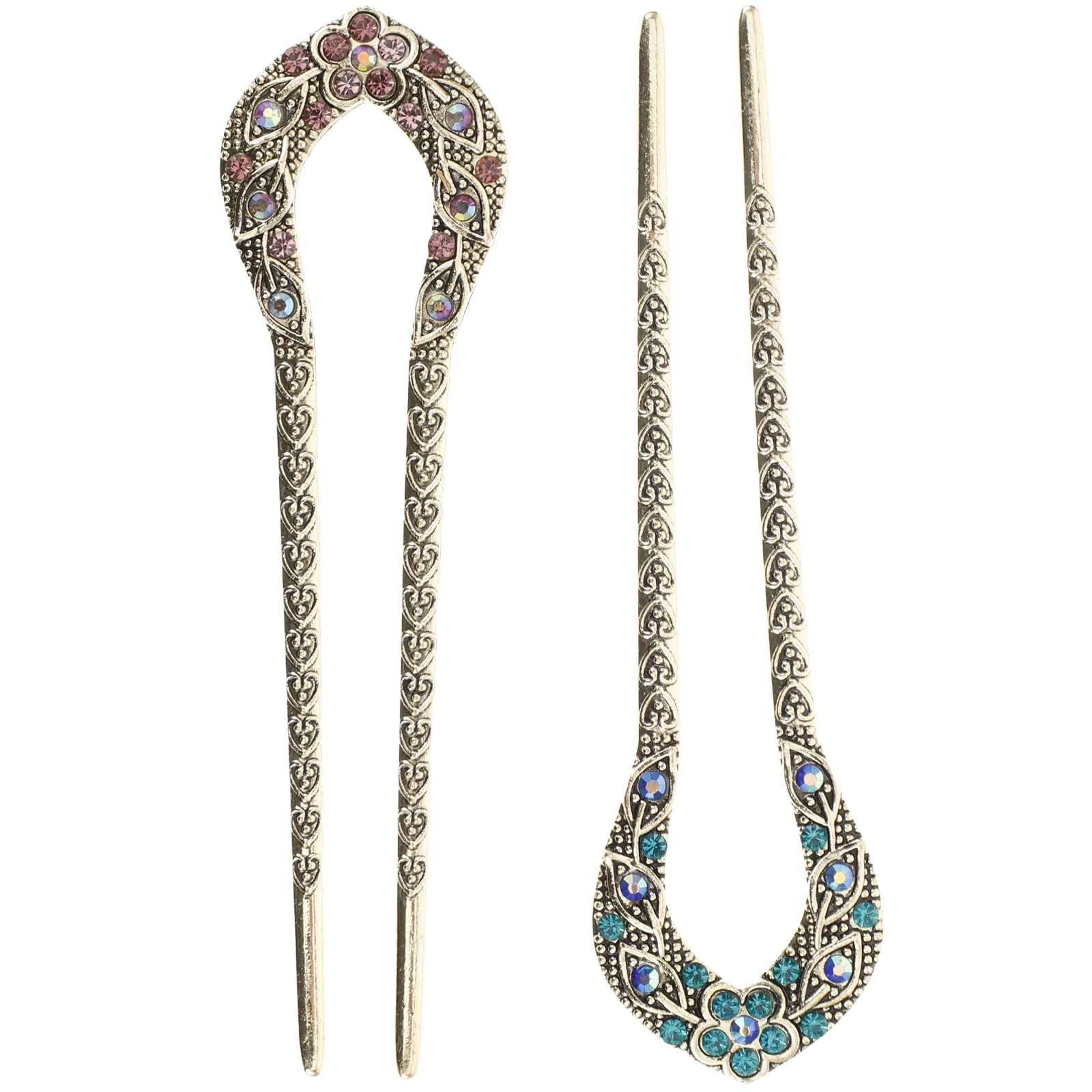 

2 Pcs Franchimon Rhinestone Updo Hairpin Double Prong Chopsticks Pins for Women