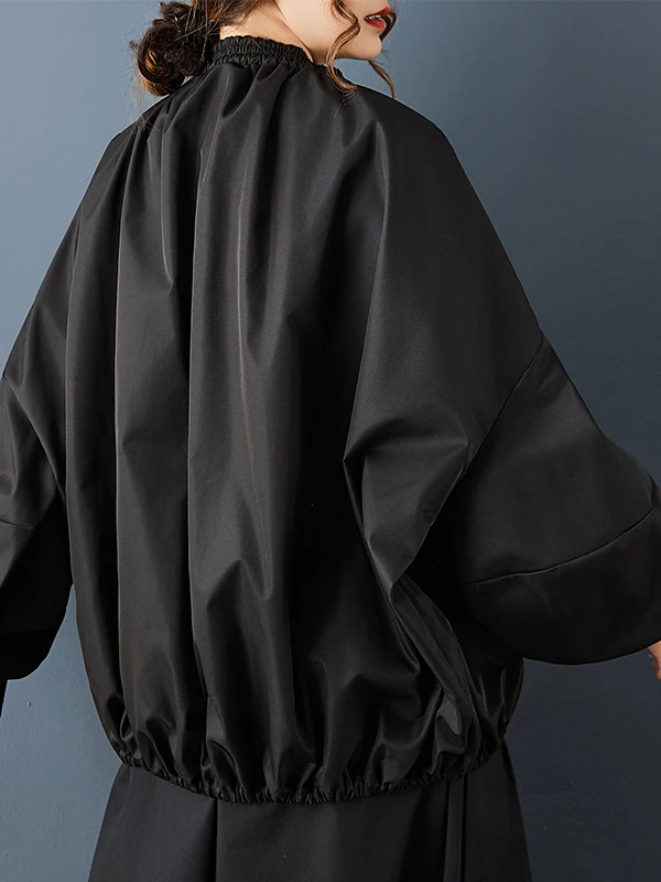 Casual k Sle Flower Bud Collar Dstring Jaet Coat Lantern Sve Slimming Lantern Sve Dstring Casual Sle Wom...