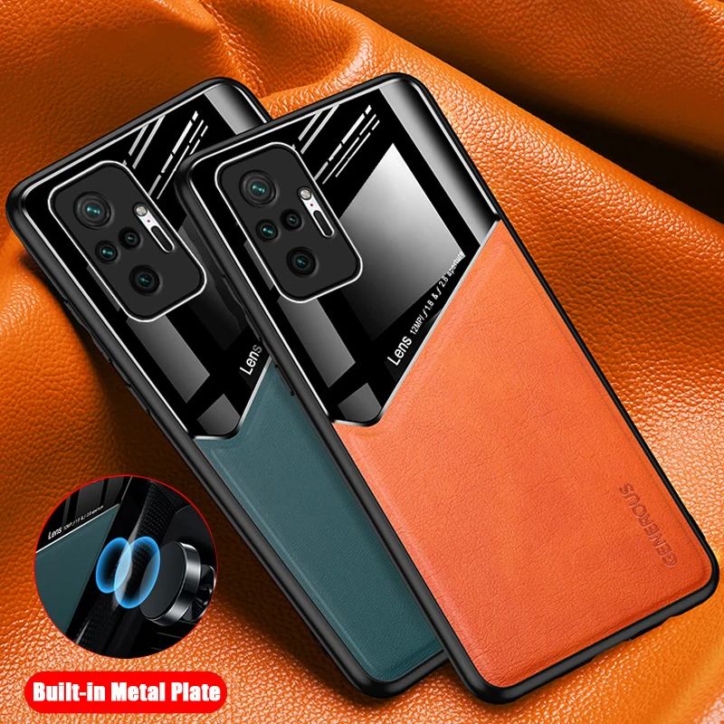 PU Leather PC Car Magnetic Cover For Xiaomi Redmi Note 10 10S 9S 9 11S 11 Pro Max Xiomi Note10 Note11 Plus 5G Phone Case