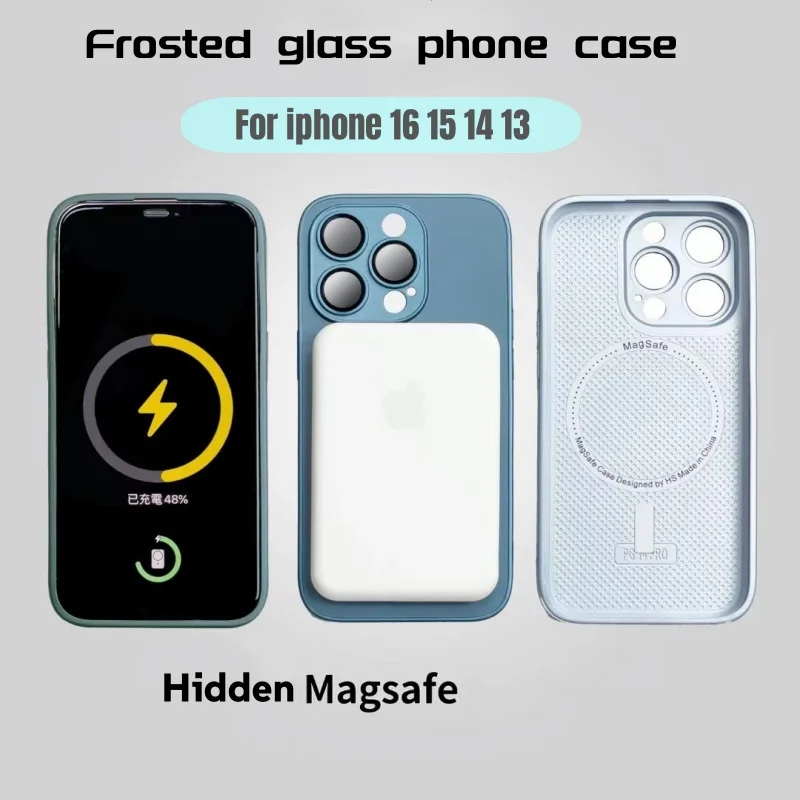 

Магнитный чехол для телефона из матового стекла AG подходит для iPhone 16 Pro Plus с логотипом Magsafe Iphone 15, 14, 13, 12 Pro Max, чехол для телефона