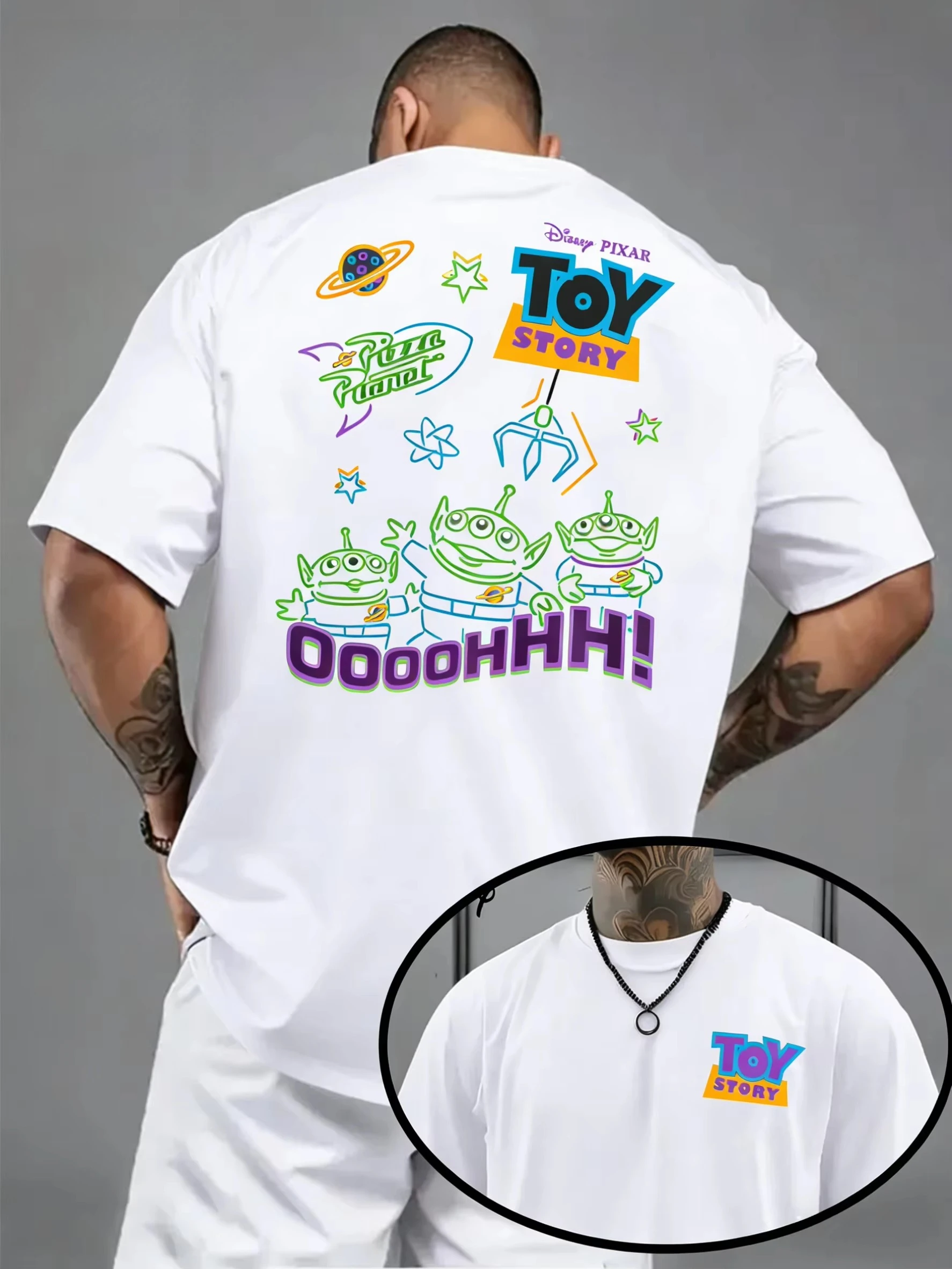 

2026 Pixar Toy Story T-Shirt Men Women Aliens Oooohhh! Neon Print Casual Cotton Short Sleeve Tee Cartoon Alien Top