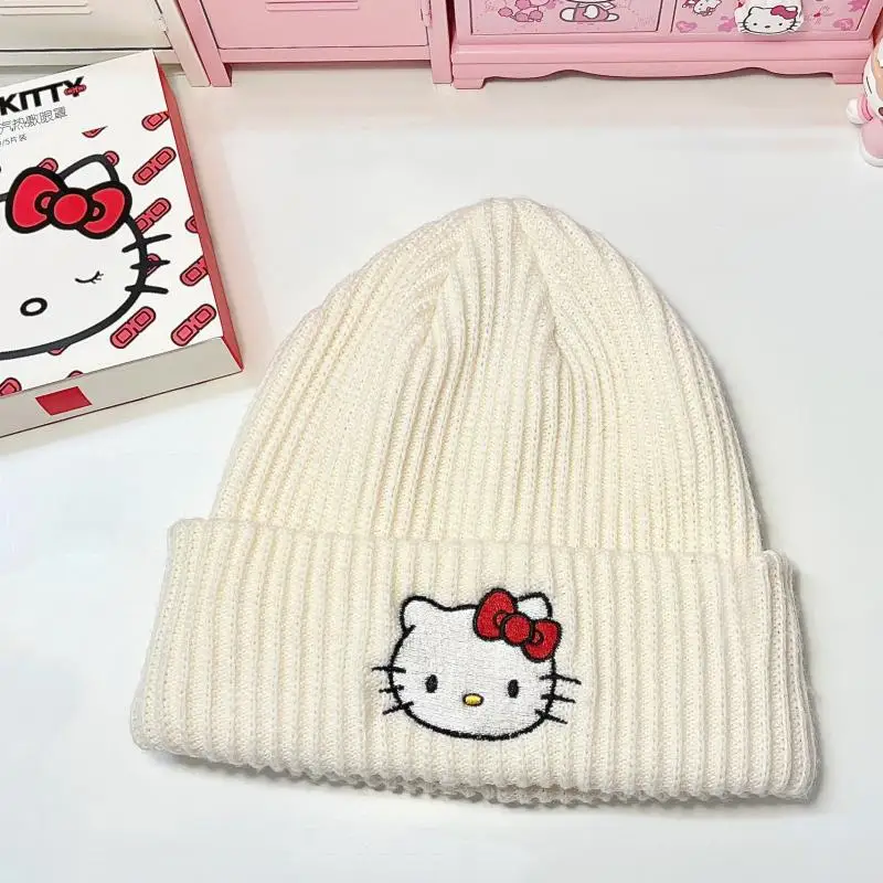 

New Sanrio Hello Kitty Knitted Hat Kawaii Anime Y2K Women's Autumn and Winter Cute Children's New White Warm Hat Toys for Kids