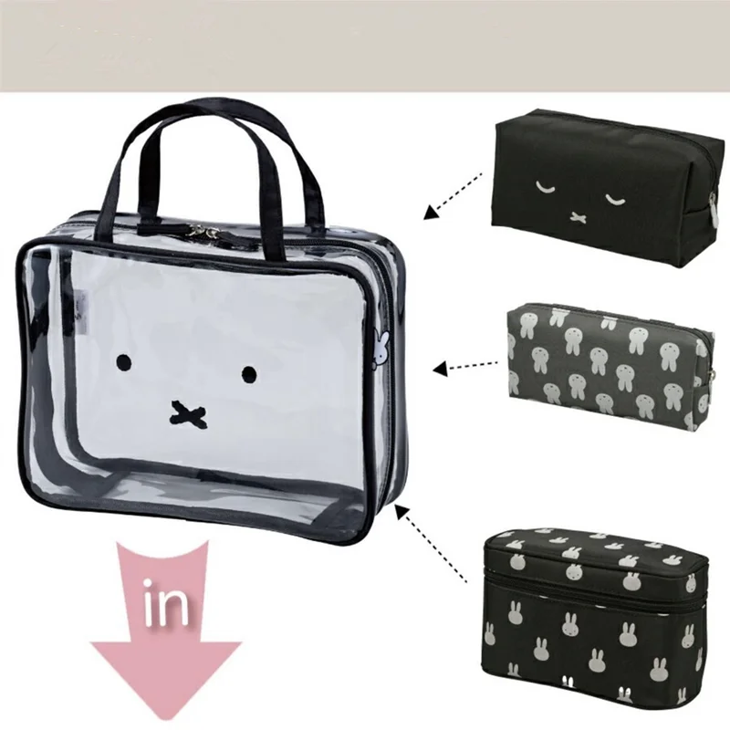 Kawaii Miffy Cute Large Capacity Four Piece Makeup Bag Travel Storage Handbag Toiletries Classification Bag Toy Gift