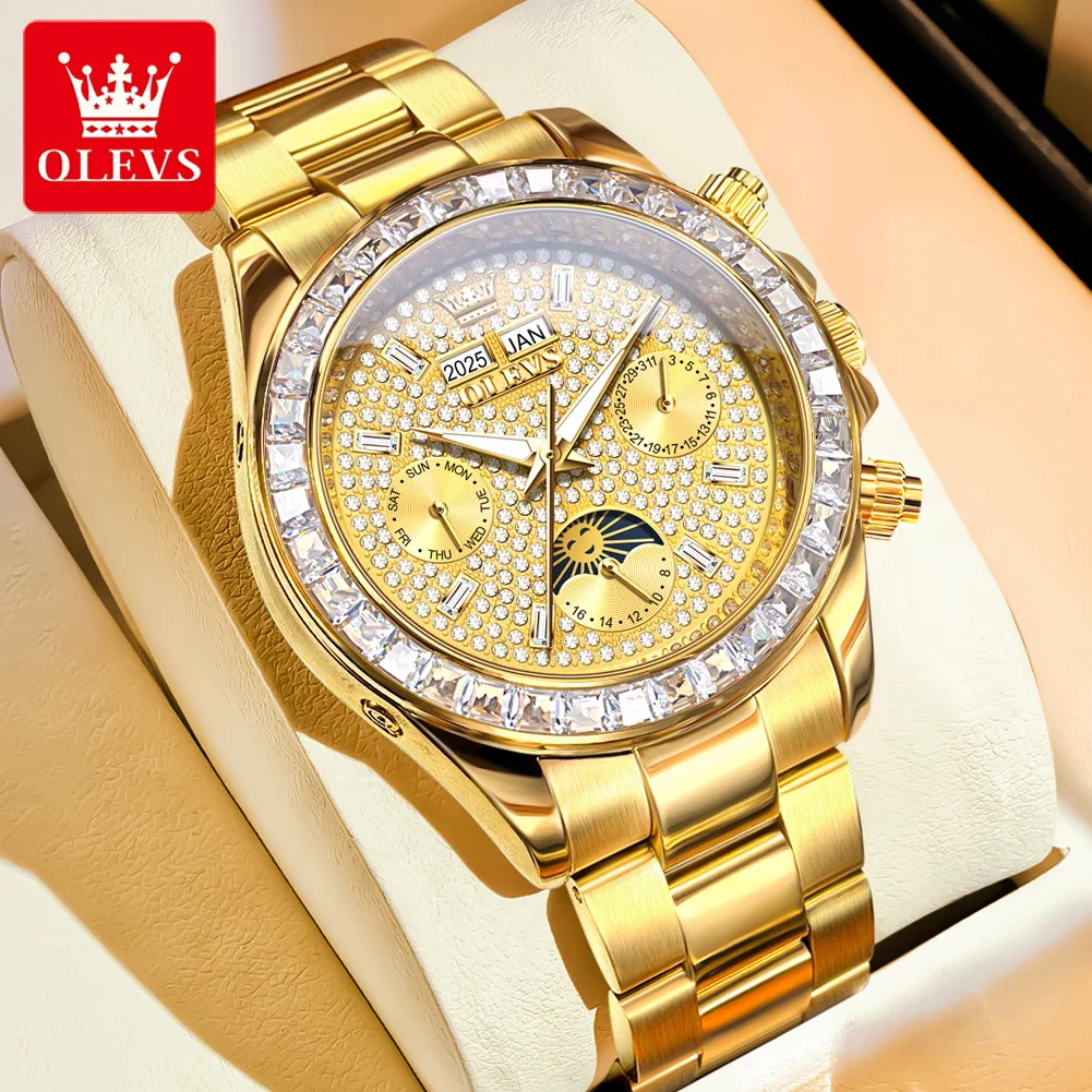 

Мужские автоматические часы OLEVS 7038, топ-бренд, хронограф с указателем даты, роскошные, с бриллиантами, деловые наручные часы из нержавеющей стали.
