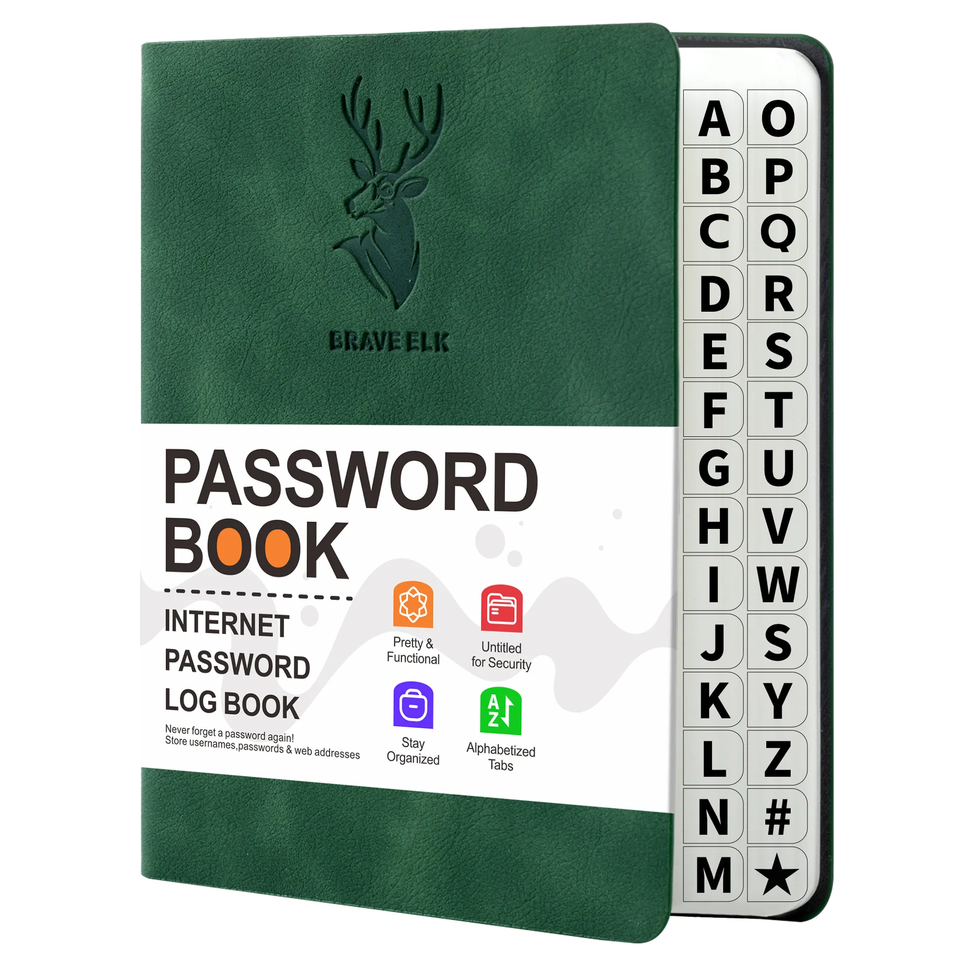 Password Log Book  A-Z Index Tabs Deer Pattern PU Cover Internet Login Username Password Keeper Notebook