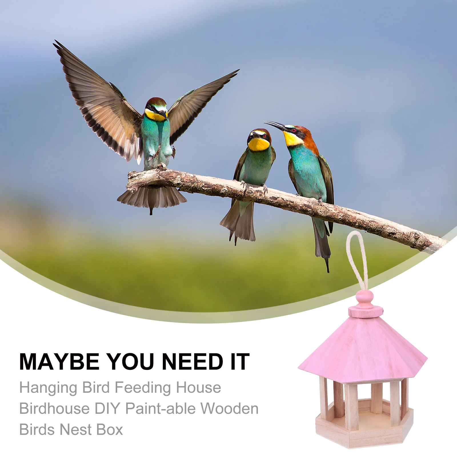 

Wooden Nest Box Diy House Craft Unfinished Hanging Outdoor Bird Shelter Durable Thick Rope Wall Tree Mounting Paintable