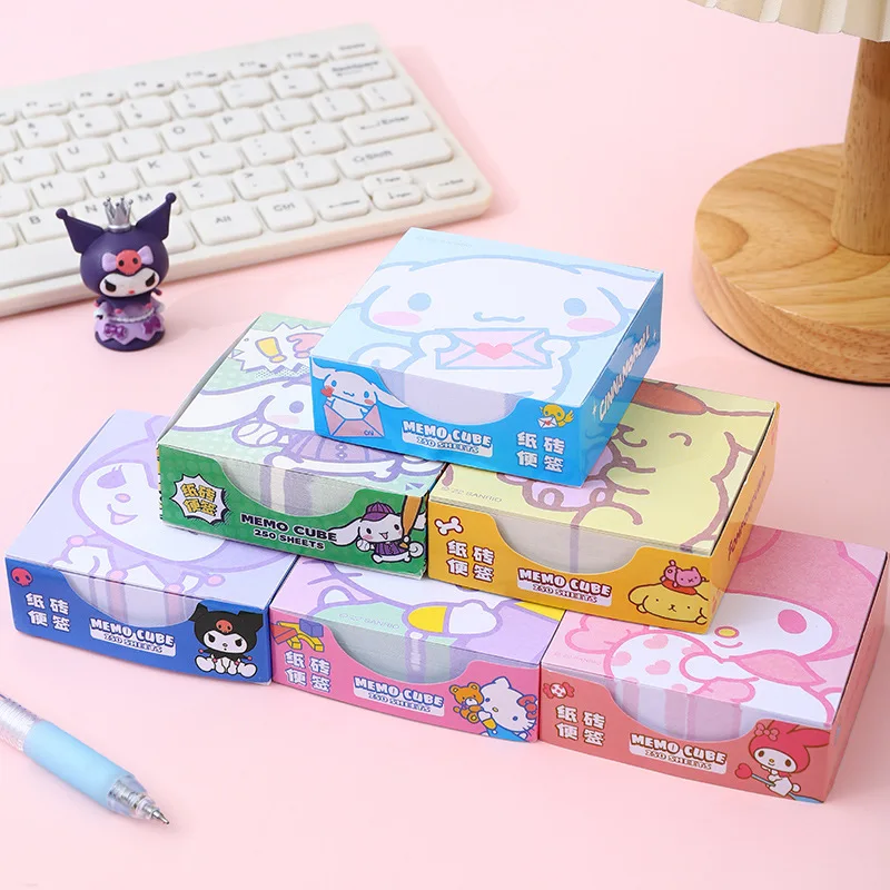 250pcs Sanrio Note Paper Hello Kitty Kuromi Melody Cinnamoroll Note Kawaii Decorative Paper Student School Stationery Suppliesr