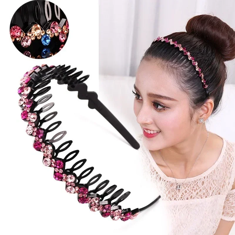 

Shiny Hair Comb Hairband Women Band Hoop Bezel With Teeth Non-slip Headbands Flower Rhinestone Accessories