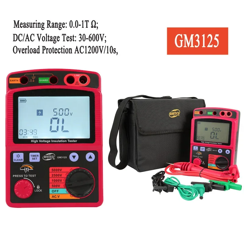 GM3125 High Voltage 5KV Insulation Resistance Tester Meter 1T Ohm PI