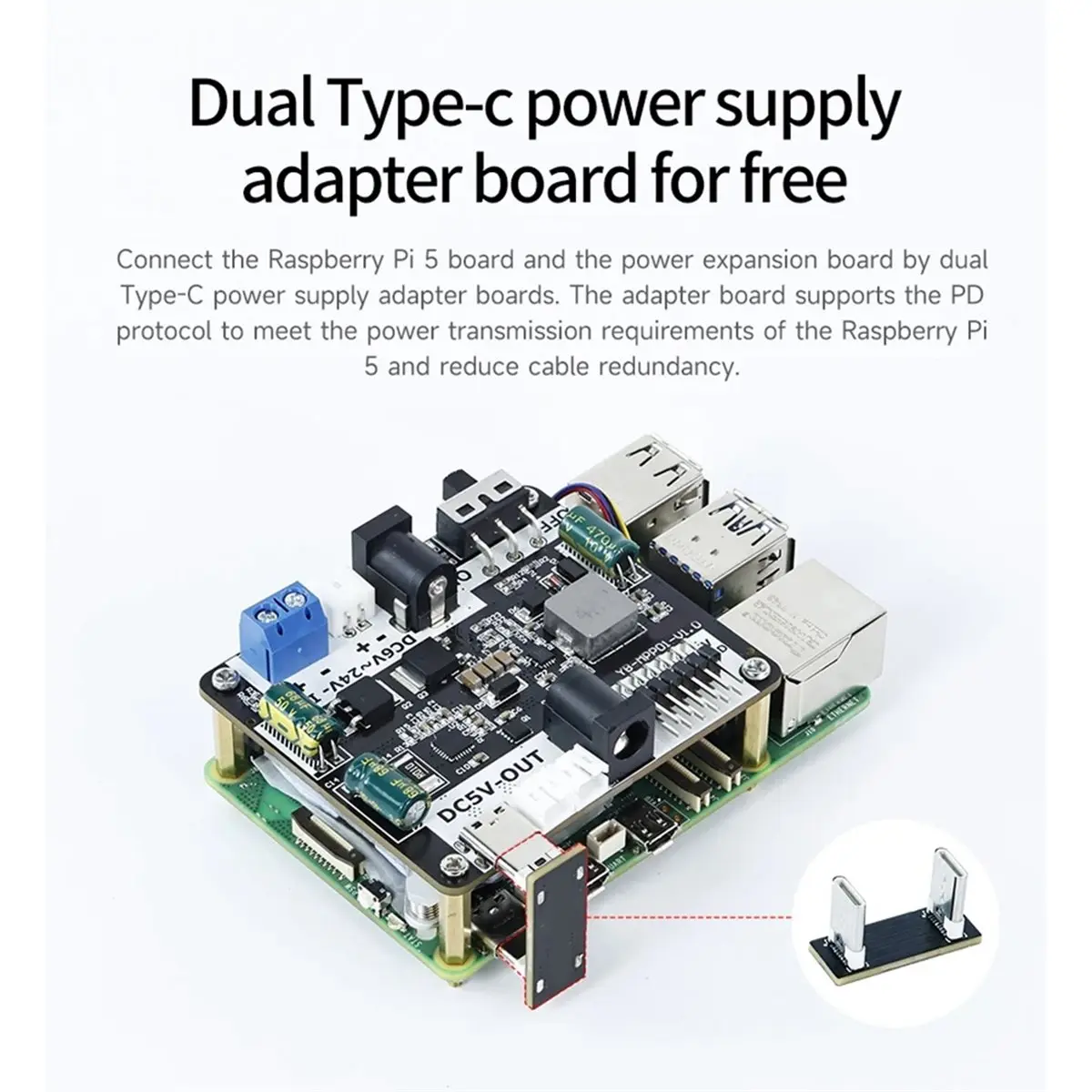 

A32M For Raspberry Pi 5 Power Supply Expansion Board Support 6-24V Input and 5V/5A Output for Robot Car Kit for RPi 5