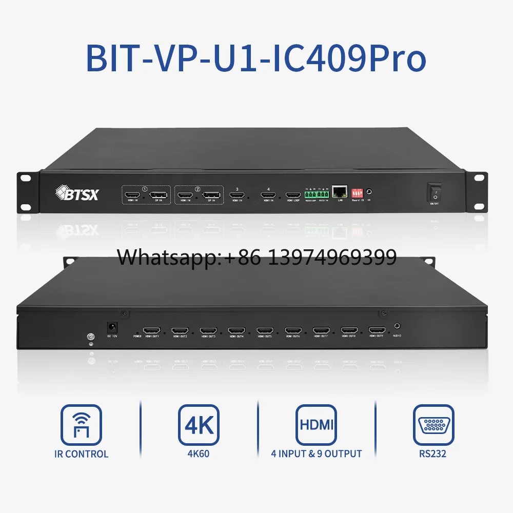 Bitvisus 4 in 9 Out Video Wall Controller Seamless Switching PIP POP Overlay with 9x1 8x1 7x1 Splicing Modes