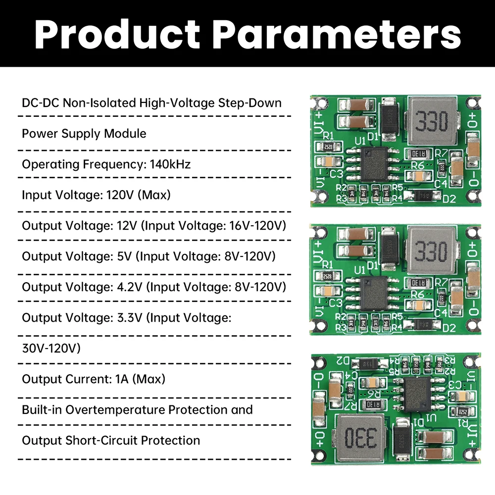Módulo de alimentación reductor de alto voltaje DC-DC, módulo de fuente de alimentación regulador de voltaje, microcontrolador GPS de 8V 60V120V a 3,3 V/5V/12V