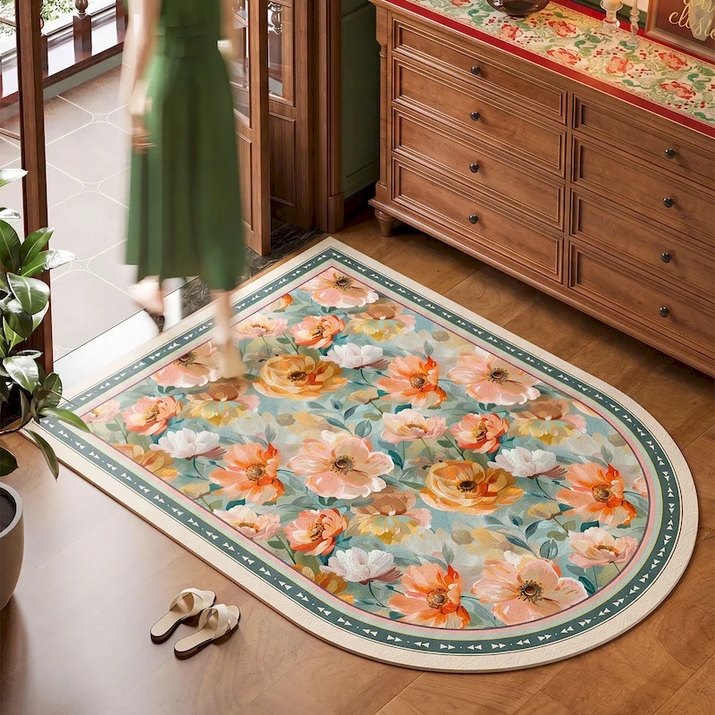 VIKAMA Retro Color Flower Game Table and Chair Carpet Anti slip Acoustic Soft Carpet Elegant Home Decoration