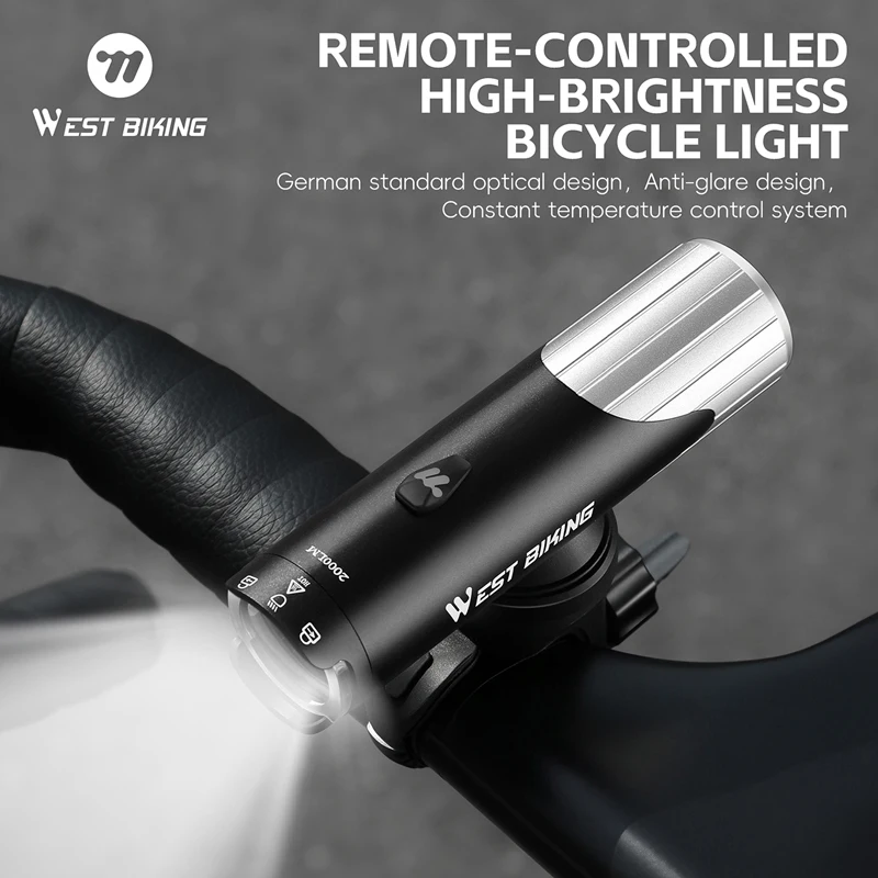 غرب ركوب الدراجات الدراجة الجبهة ضوء ضوء IP66 غير نافذ للمطر 1300/1600/2000LM الدراجات العلوي نوع-C شحن مصباح يدوي إضاءة دراجة هوائية #2