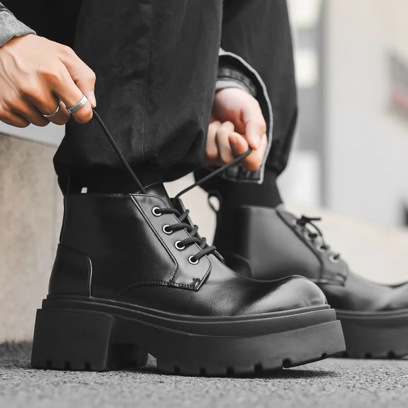 

Мужские модные ботинки на платформе для вечеринок и ночных клубов, черные, стильные, из натуральной кожи, ковбойские, осенне-зимние, крутые ботинки до щиколотки, ботинки для мужчин.