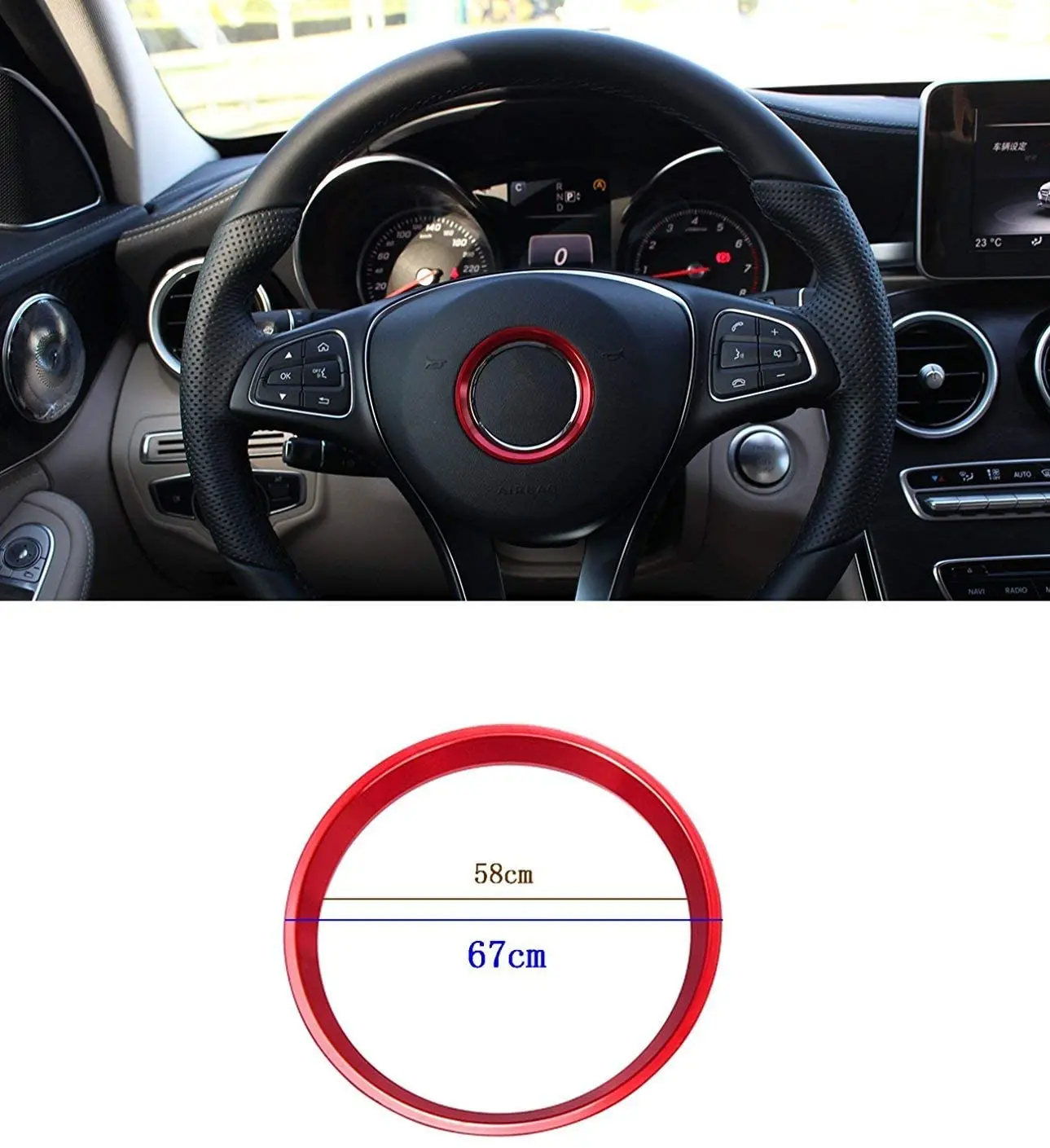 Aluminum Alloy Chrome Steering Wheel Ring Decoration Cover for Mercedes Benz CLA GLE GLC A B C Class W204 W246 W176 W117 C117