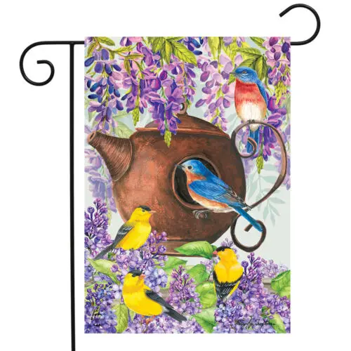 Teapot Birdhouse Spring Garden Flag 12.5