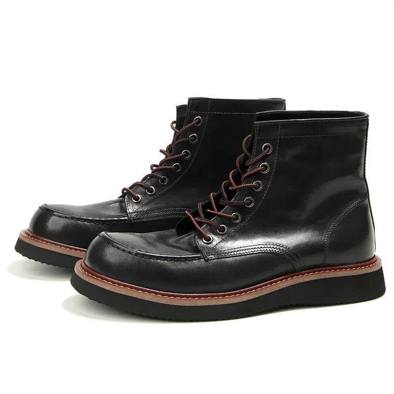 All Genuine Leather Ankle Motorcycle Boots Retro Style High Quality Cowhide Men's Boots Retro Men's Shoes