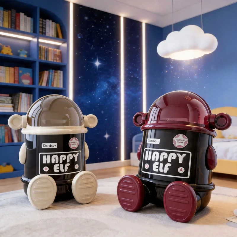 Astronaut Floor Trash Can with Lid Cute Spaceman Waste Bin Sitting Standing Happy Elf for Living Room Bedroom