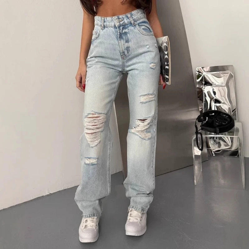 

Broke Jeans Women's Summer Thin 2025 Loose High Waist Light Mopping Straight Wide-leg Pants
