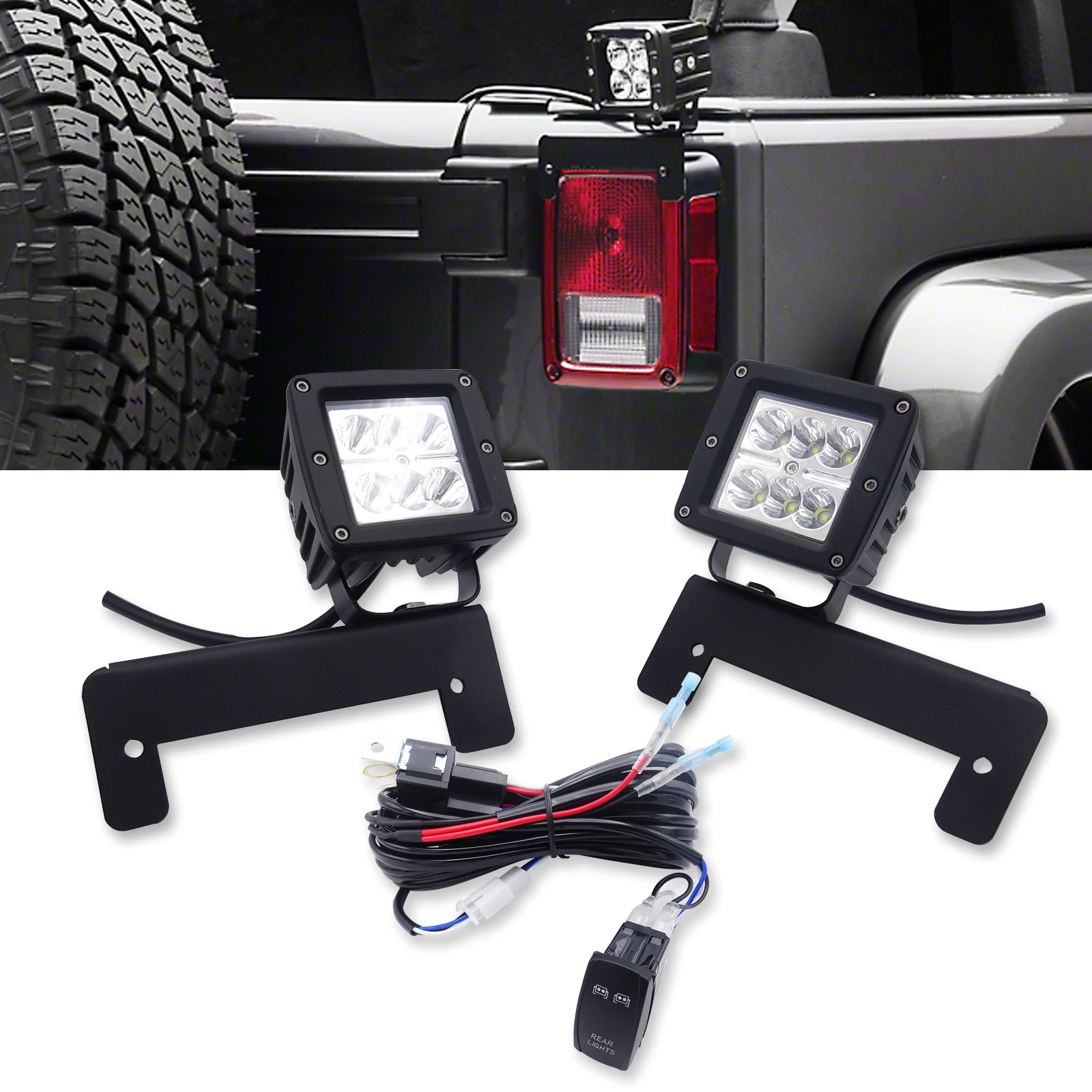 

For Jeep Wrangler JK Rear Brake 2007-2018 3" 24W LED Tail Light Pod Backup Bracket Kits