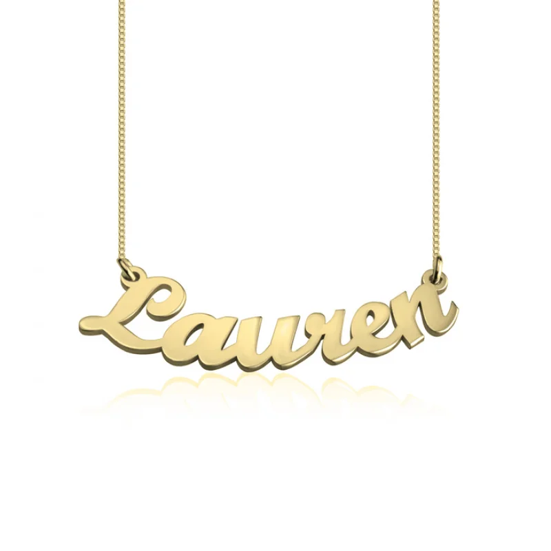 Yellow 14K Gold Pendant Necklace-Double Thickness Nameplate & Chain-ONecklace ®