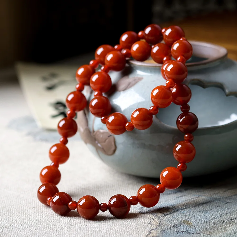 

Red Agate Double-Strand Bracelet for Men and Women Lucky Charm Prayer Beads for Hand-Playing Cultured Stone Bracelet