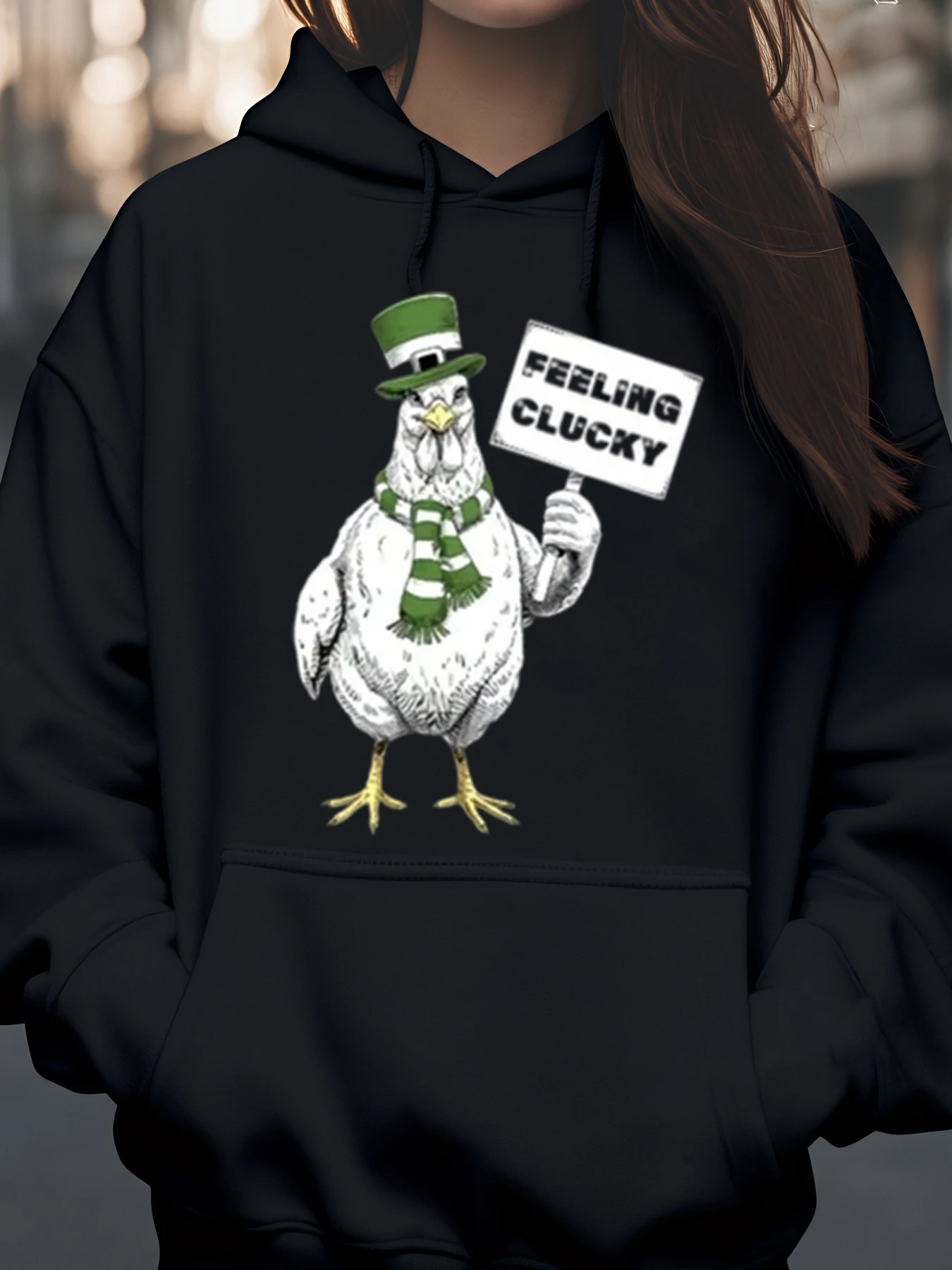 

Курица в шляпе и шарфе, толстовка с капюшоном ко Дню Святого Патрика, повседневная одежда для женщин и мужчин