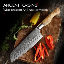 HEZHEN 7 inch Santoku Knife Real 67 Layer Damascus Super Cook Tools Super Sharp High Quality Kitchen Ham Slicing Knife Cleaver