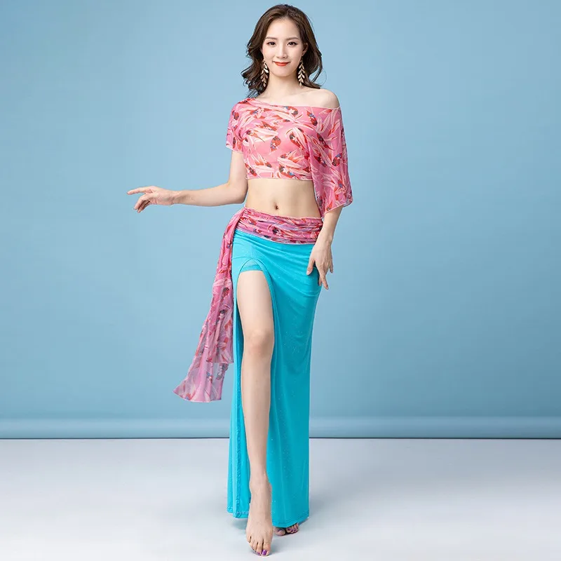 Ensemble de jupe longue de danse du ventre imprimé en gel personnalisé pour femmes, vêtements de pratique sexy, costume de danse exotique, danse orientale