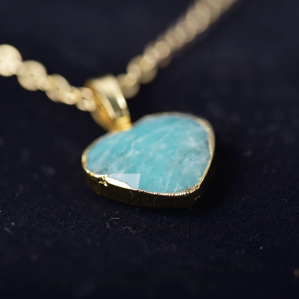 ITSMOS Amazonite Pendant Necklace 14K Gold Plated Energy Gemstone Powerful Healing Heart-shape Necklace for Women Soul Gift