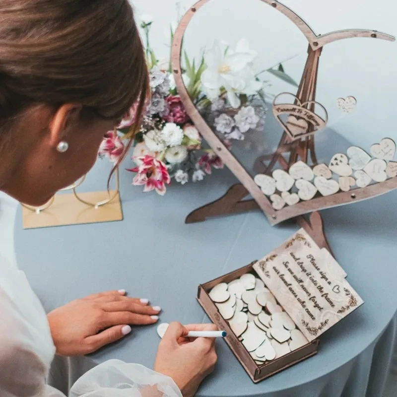 Imagen 5: Libro de invitados de boda alternativo, Decoración de mesa, forma de corazón de madera