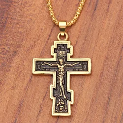 New Christian Orthodox Crucifix Jesus Cross Pendant Necklace Prayer Big Pendant Jesus Cross Pendant Men Women Jewelry Wholesale