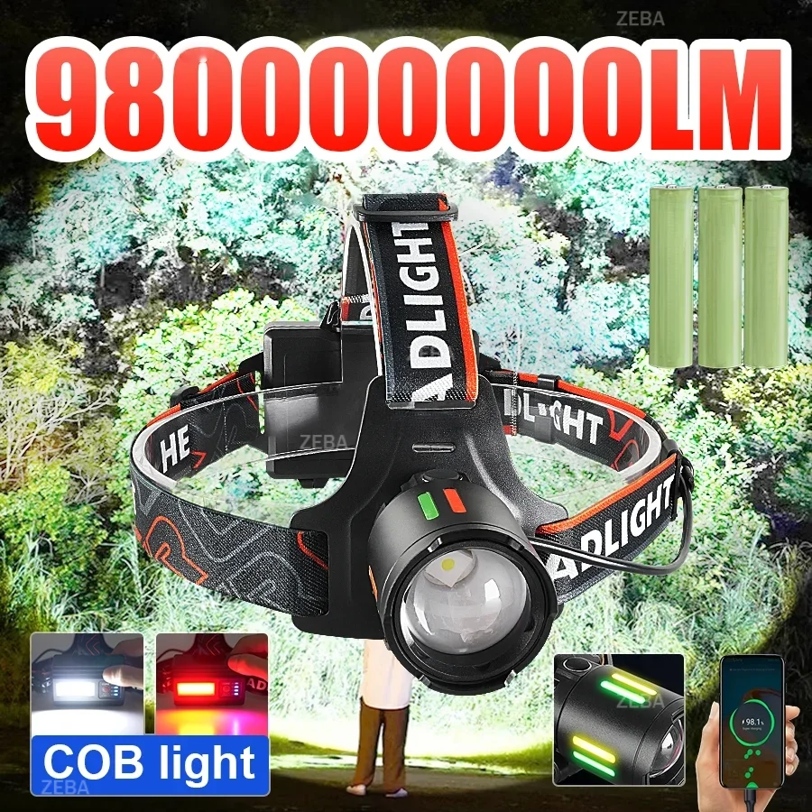 

Сверхъяркие светодиодные налобные фонари 980000000LM, мощные налобные фонари с USB-зарядкой для рыбалки, охоты, кемпинга на открытом воздухе