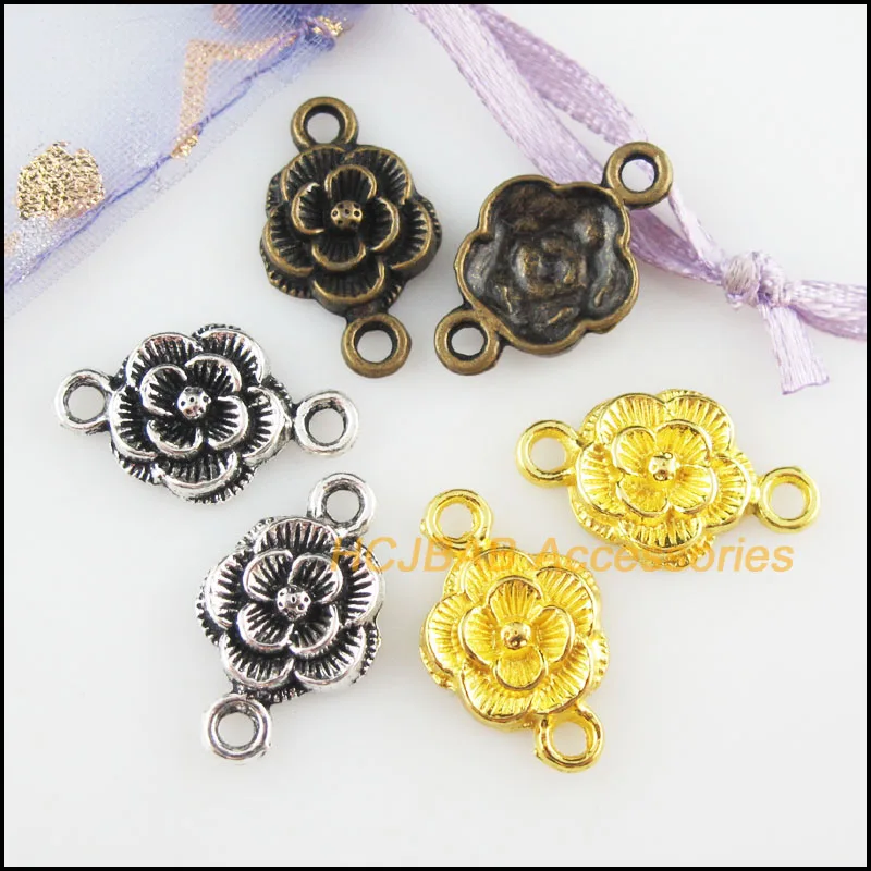 30Pcs Antiqued Bronze Gold Silver Plated Rose Flower Charms Connectors 12x20mm