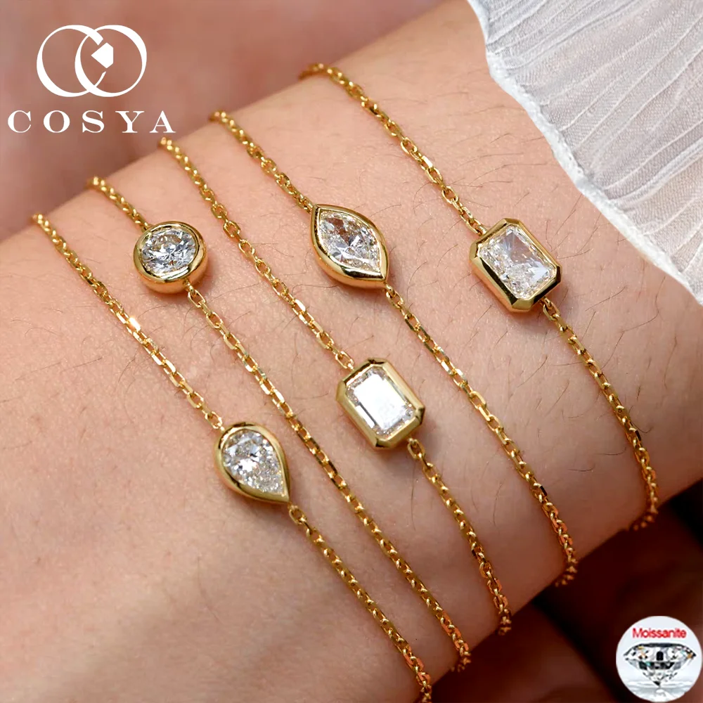 

COSYA 1CT комплект ободок из муассанита, браслет-пасьянс для женщин, серебро S925, золото 18 карат, цвет D, лабораторная бриллиантовая цепочка на запястье, ювелирные изделия