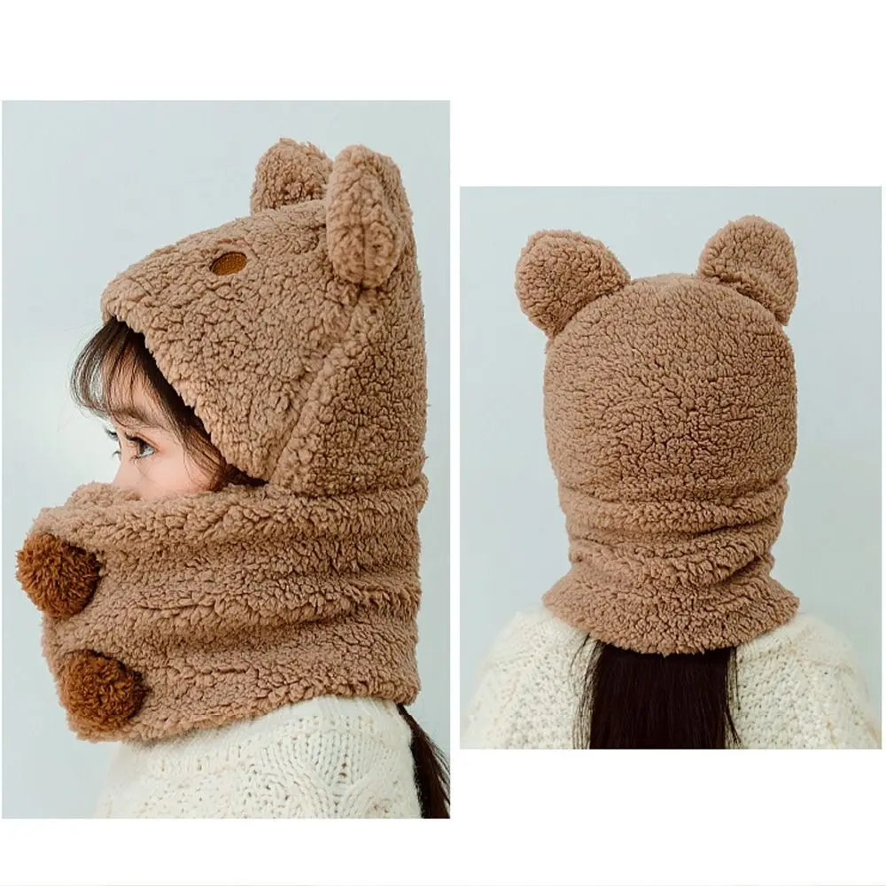 أزياء لطيف الدب الصغير الأذن حماية قبعة يندبروف الباردة والدليل على قبعة وشاح قطعة واحدة الدفء السترة قبعة الاطفال #4