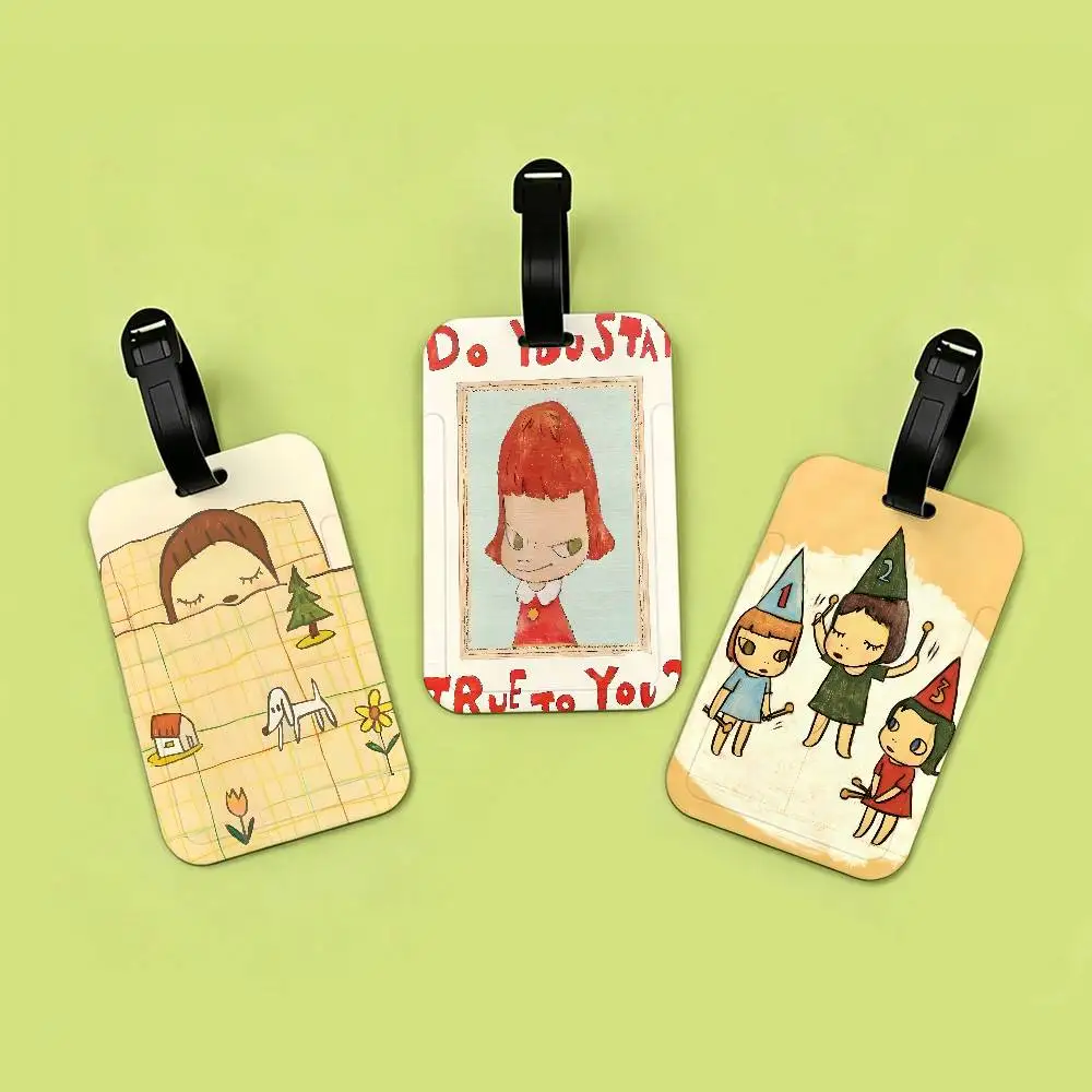 Y-Yoshitomo-Nara Eerie-Cute Universal PVC Luggage Tag Anti lost With Information Card Suitcase Backpack Identification Label