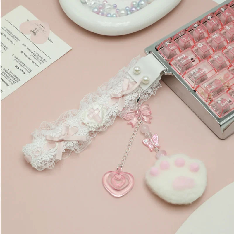 Custom Cute Keyboard Ribbon Made68 Decorated White Lace Wooting Ace Gh60 Magnetic Axis Side Ribbon Pendant Diy Girl's Gift